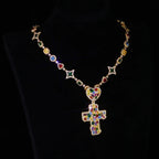 Cross Pendant Necklace Iced Out Colorful CZ