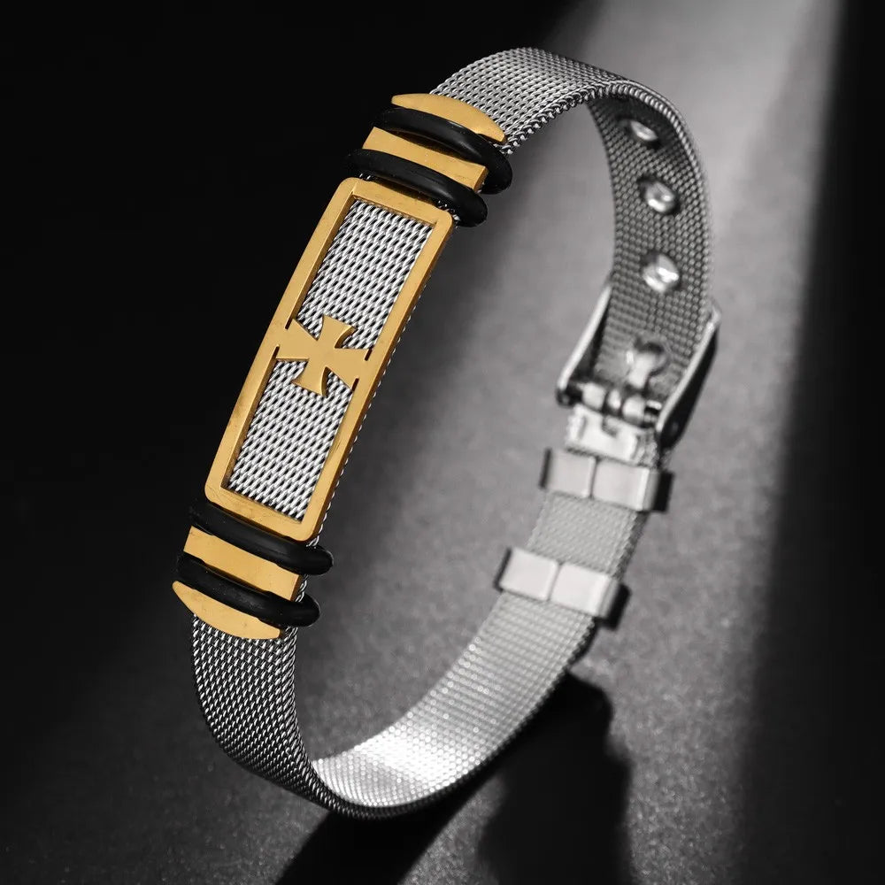 Trendy Christian Cross Stainless Steel Men's Bracelet New Fashion Metal Religious Accessories Charming Jewelry for
