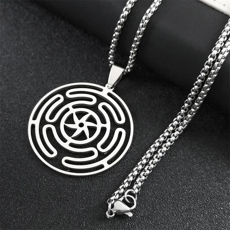 Hecate Wheel Pendant Necklace — Stainless Steel