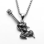 Skull Guitar Pendant Necklace — Stainless Steel