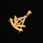 Drop shipping Hip Hop Iced Out Masonic with rhinestone Pendant Necklace Chain Gold Color Stainless Steel Freemason
