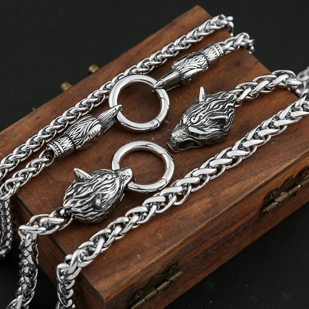 Wolf Head Chain Necklace — Silver