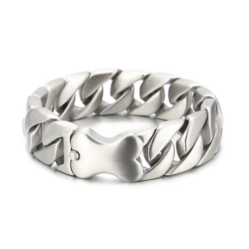 31mm Men's Heavy Bracelets Stainless Steel Cuban Chain Brushed Shiny Chunky Bracelet Bangle For Men Silver Color Jewelry