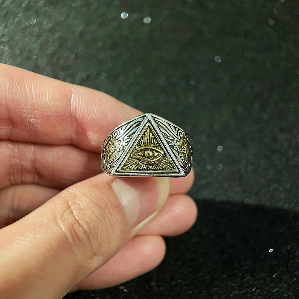 Retro Eye of Providence Vajra Cross Ring Punk Gothic Adjustable Open Ring For Men Copper Fine Jewelry Accessories Blessing Gift