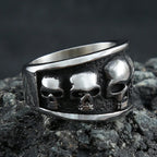 Vintage Gothic 316L Stainless Steel Biker Skull Ring For Men Cool Design Round Punk Skull Rings Fashion Jewelry Gift