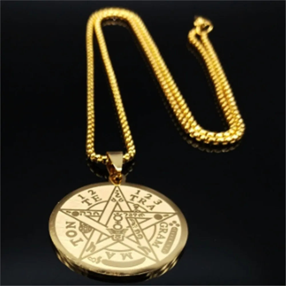 Gold Vintage Pentagram Pendant Necklace Box Chain