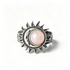 Sun Star Moon Cabochon Ring — Silver-Tone Bohemian