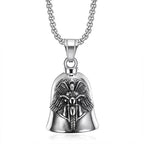 Pirate Skull Moto Bell Pendant Necklace — Gothic Motorcycle Rider