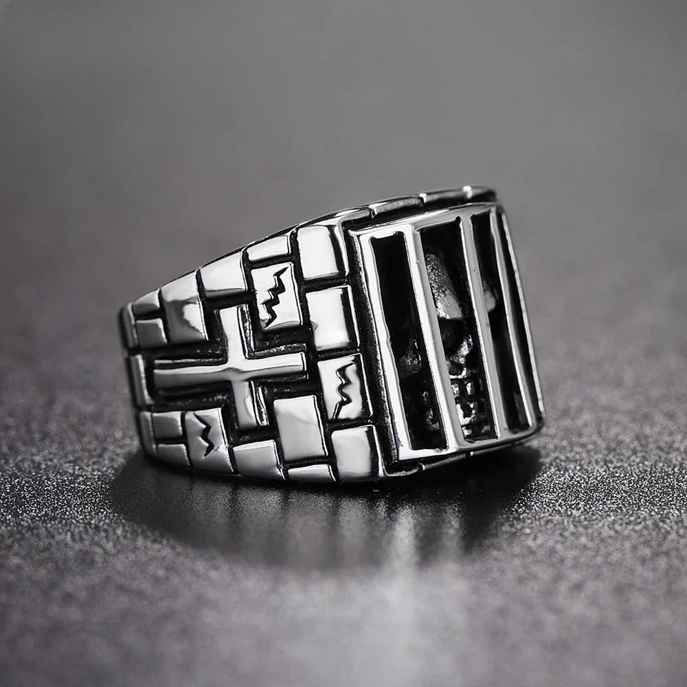Gothic Prison Ghost Skull Ring for Men — Statement Band