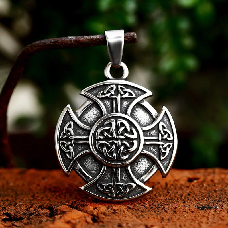 Viking Disc Cross Pendant — Stainless Steel