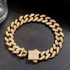 Luxury Iced Out Cuban Chain Bracelet for Men Women, Gold Color Rhinestone Link Wristband, Hip Hop Street Jewelry Gift
