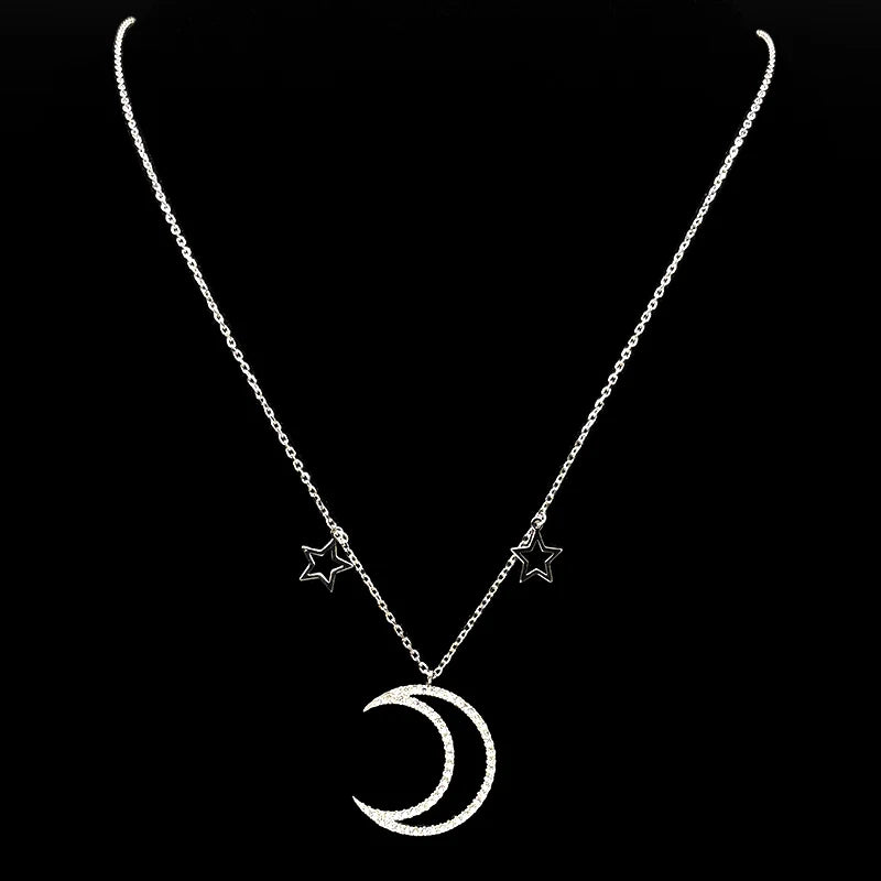 Star Silver Pendant Zircon Sterling Crescent Moon