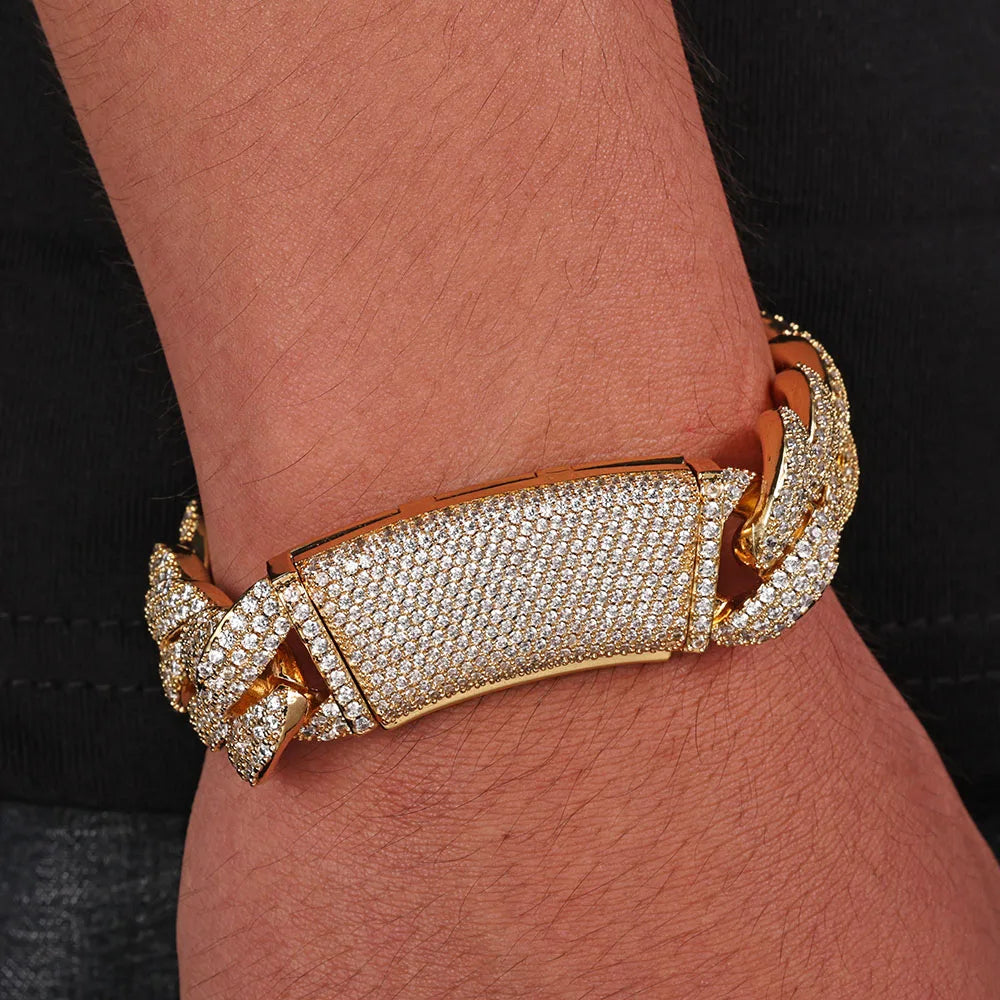 Gold Cuban Chain Necklace Iced Out 18MM 18K