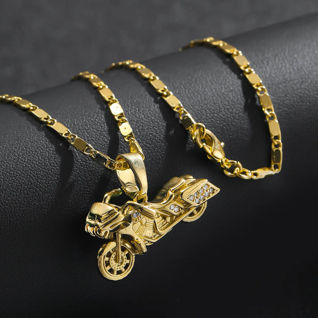 Luxury 24K 9999 Pure Gold real gold Ancient motorcycle pendant ruffian handsome men's necklace