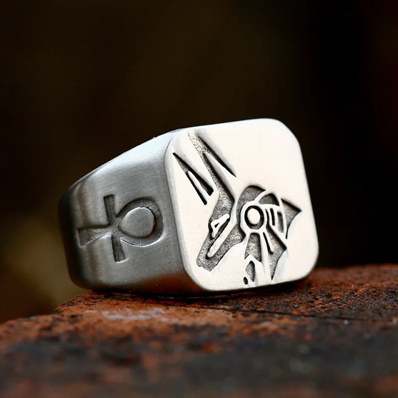 BEIER Stainless Steel Egypt Cross Anubis God Finger Rings For Men Punk Wolf Head Knuckle Ring Statement Retro Jewelry BR8-360
