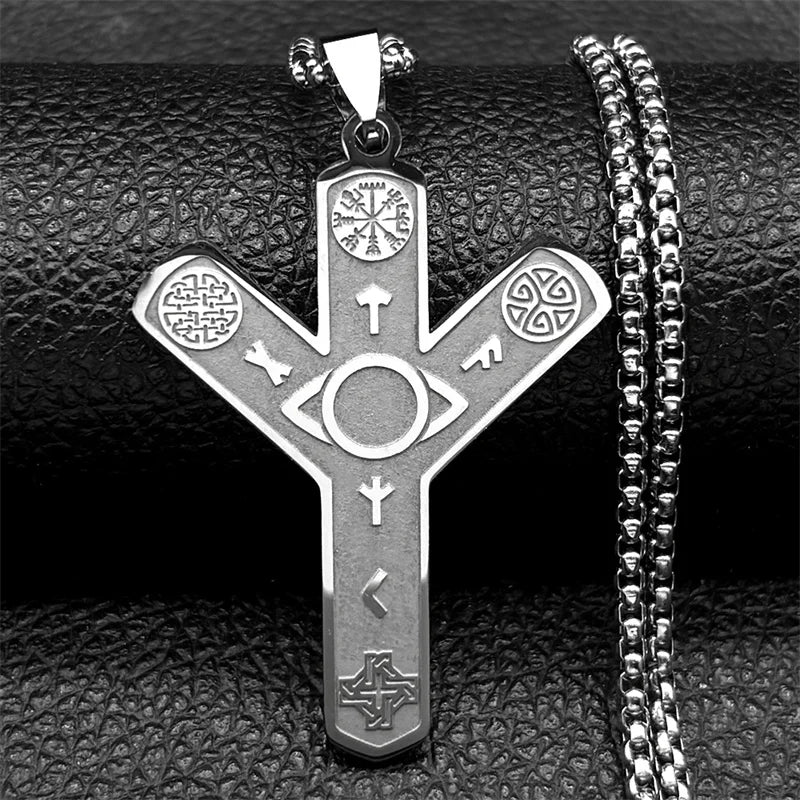 Norse Viking Compass Cross Pendant Necklace
