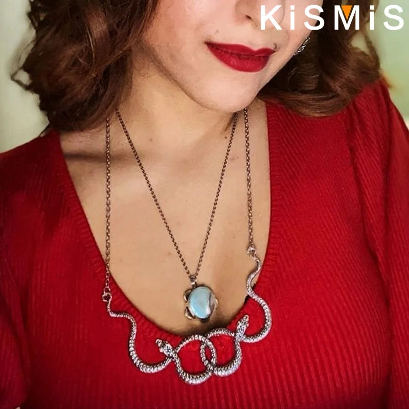 Medusa Double Snake Pendant Necklace — Two-Tone