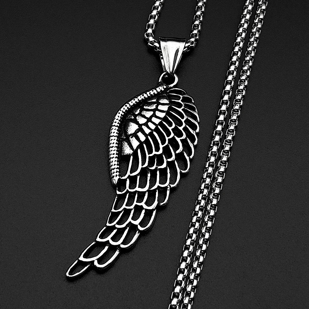 Simple Retor Angel Wing Chain For Women Men Stainless Steel Silver Color Grain Gothic Fashion Daily Wear Necklace