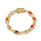 Gold Iced Out Heart Cuban Chain Necklace Colorful