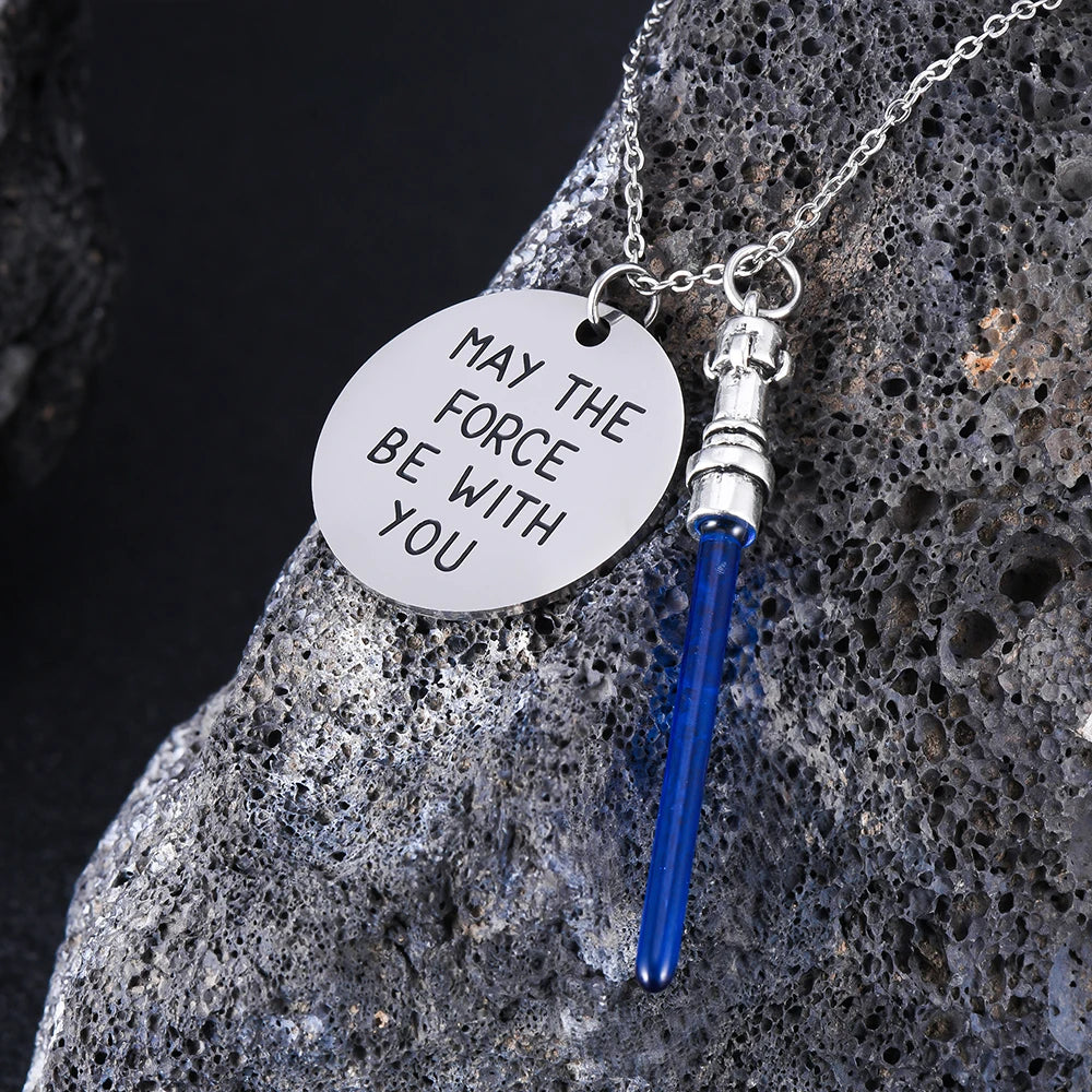 Stainless Steel Lightsaber Pendant Necklace Classic Movie Series Universe War Force Jewelry for Fans Gifts