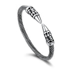 U7 Stainless Steel 6mm Wide Twristed Cable Open Bangle Cuff for Man Skull Dragon Long Charm End Rock Gothic Punk Jewelry Gift