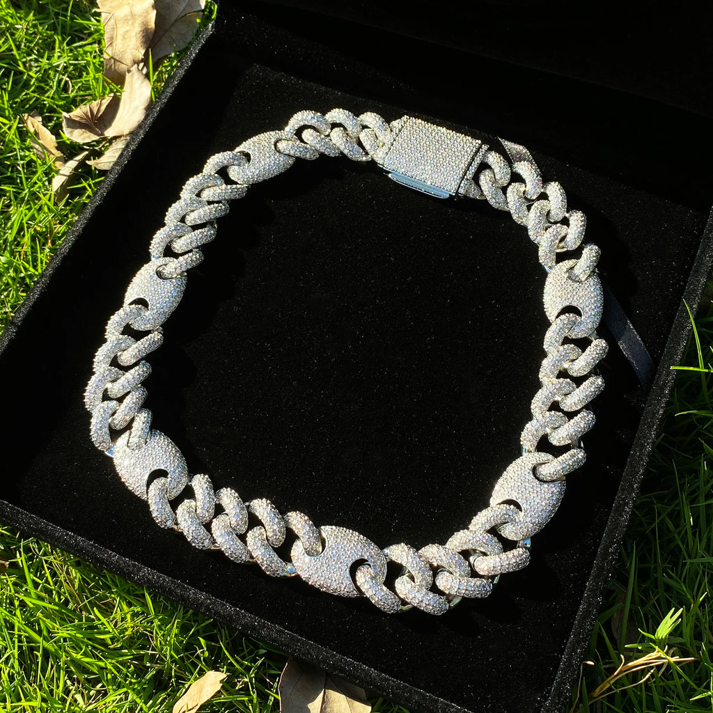 Aokaishen Iced Out Cuban Link Chain for Men Two Tone Prong Necklace Real Copper Cubic Zirconia Hip Hop Jewelry