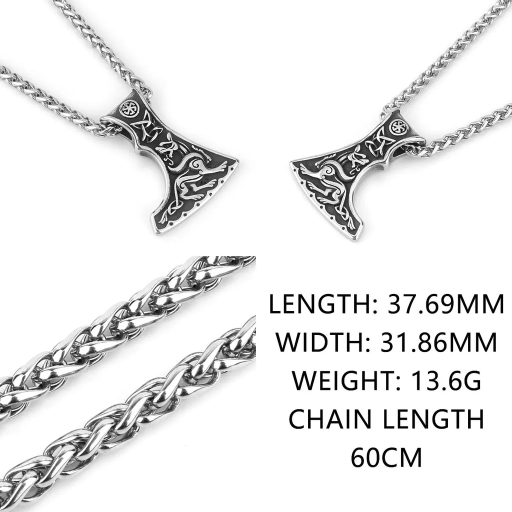 Stainless Steel Viking Axe Men's Pendant Necklace Retro Domineering Dragon Totem Necklace Punk Jewelry