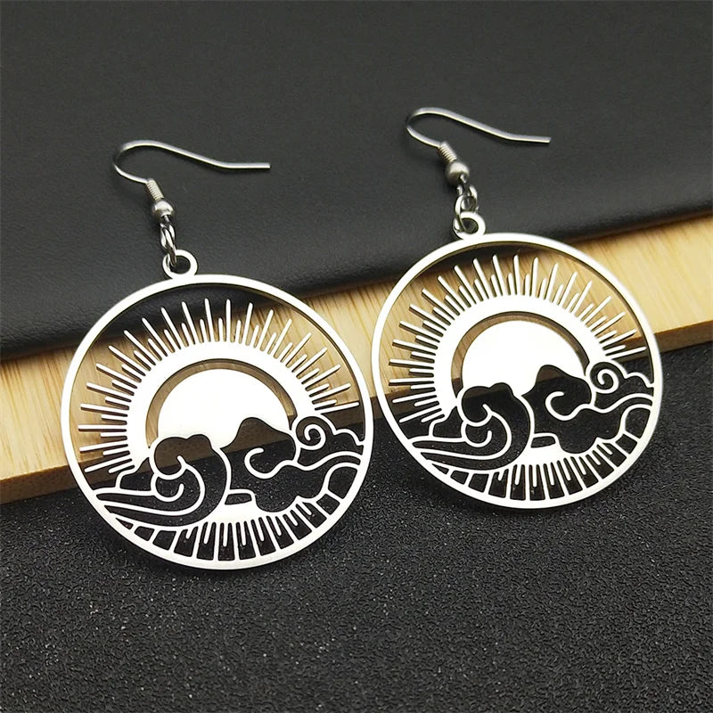 Sun Gold Earrings Ocean Wave Rise Hoop Hollow