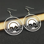 Sun Gold Earrings Ocean Wave Rise Hoop Hollow