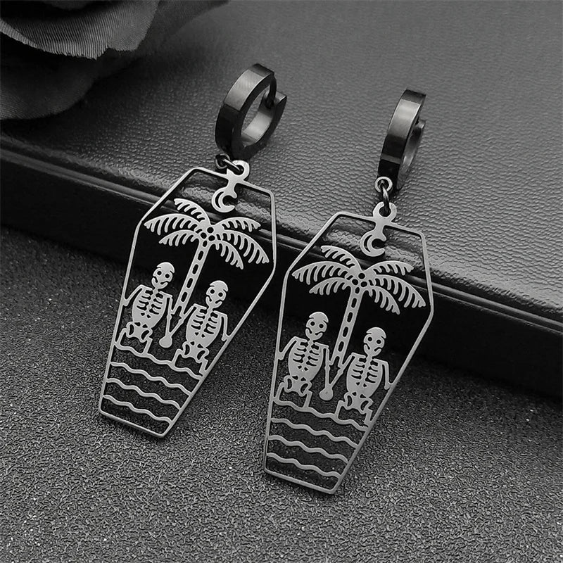 Skull Steel Earrings Dark Punk Coffin Hand Hoop