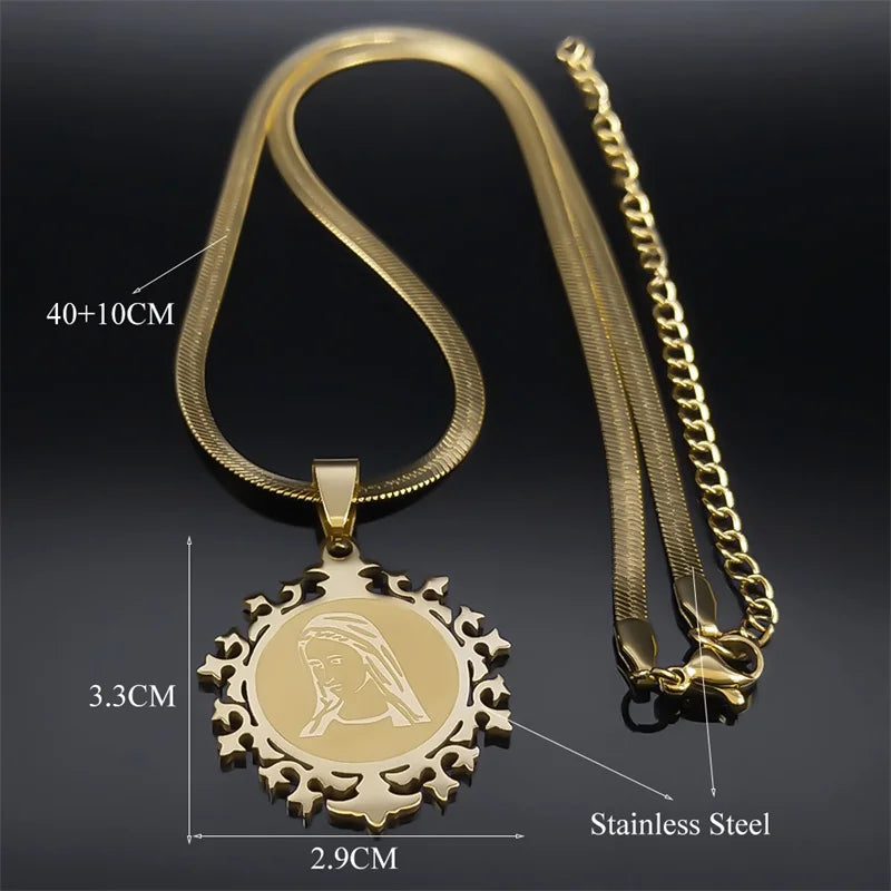 Virgin Mary Prayer Medal Necklace — Stainless Steel