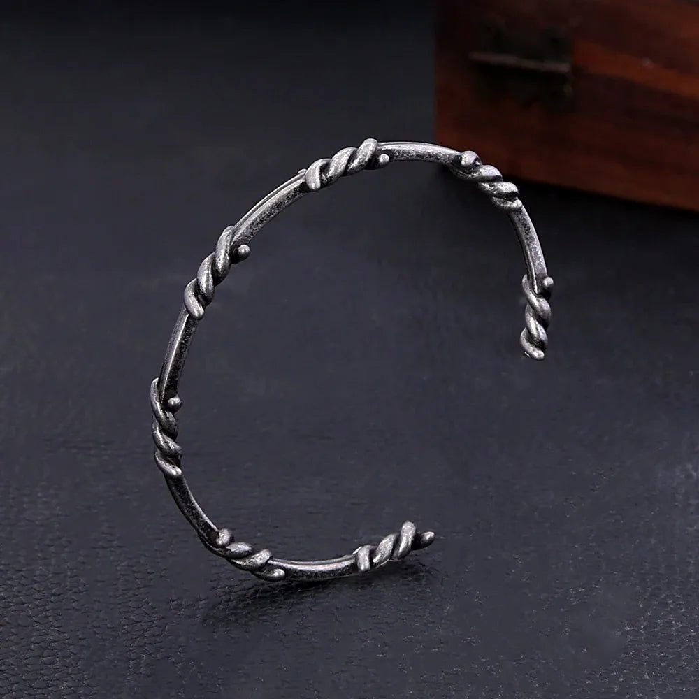 Vintage Thorn Wire Open Cuff Bracelet — Gothic, Stainless Steel
