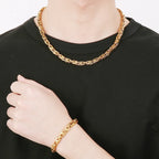 6MM Link Chain Bracelet Necklace Set for Man Waterproof Gold Color 50CM Long Stainless Steel Men's Necklace & Bracelets
