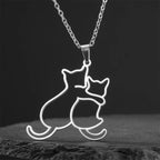 My Shape Hugging Puppy Kitten Necklace for Women Stainless Steel Pendant Chain Animal Cat Dog Jewelry Pets Lovers Gifts