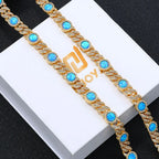 Cuban Iced Out Gold Necklace Blue Opal CZ