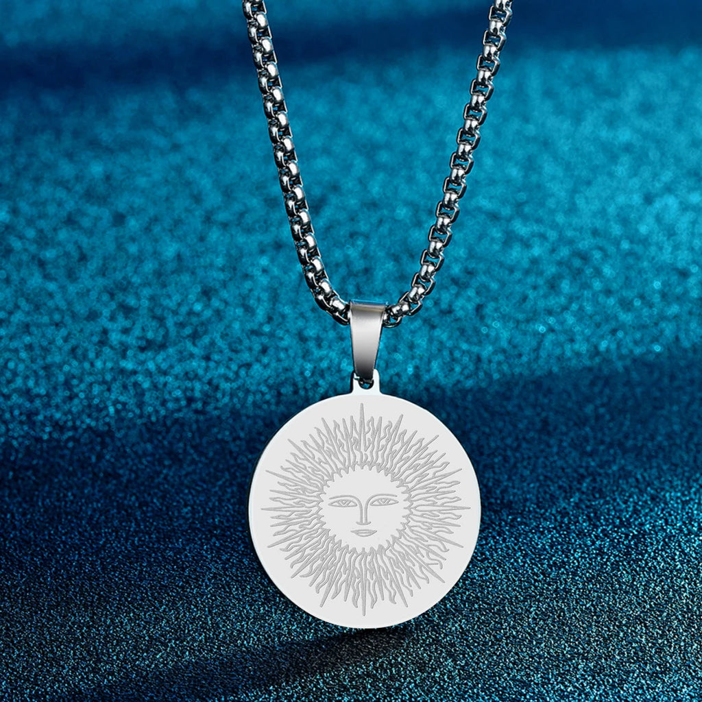 CHENGXUN Hindu Ganesha Coin Pendant Necklace for Men Womens Lord Ganesha Medallion Charm Neck Chain Spirit Totem Jewelry