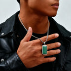 Geometric Square Green Stone Pendant Necklace — 50cm & 60cm Chain