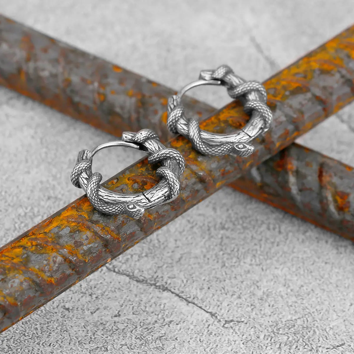 Viking Winding Snake Earrings for Men — Stainless Steel