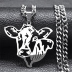 Cow Head Hollow Pendant — Silver Stainless