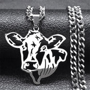 Cow Head Hollow Pendant — Silver Stainless