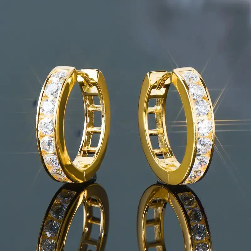 Iced Out Channel Set CZ Huggie Hoop Earrings — Silver-Tone
