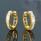 Iced Out Channel Set CZ Huggie Hoop Earrings — Silver-Tone