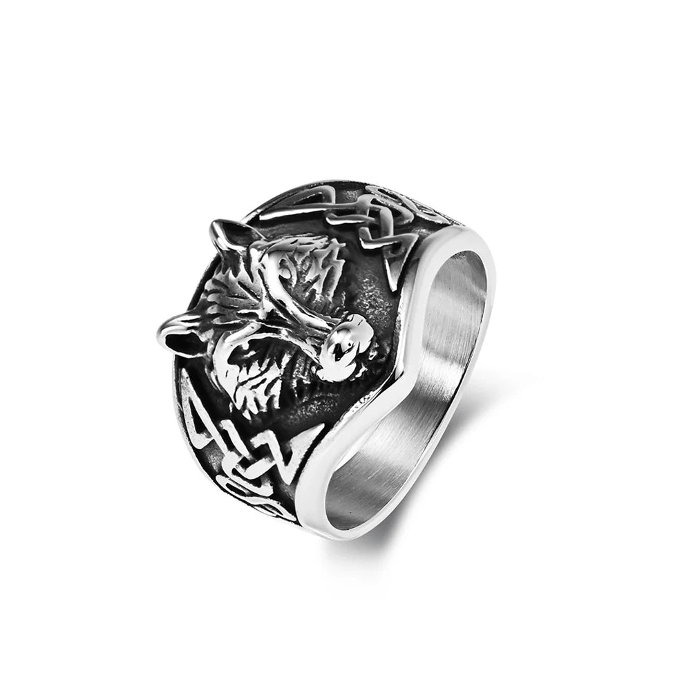 Viking Wolf Head Celtic Ring — Stainless Steel