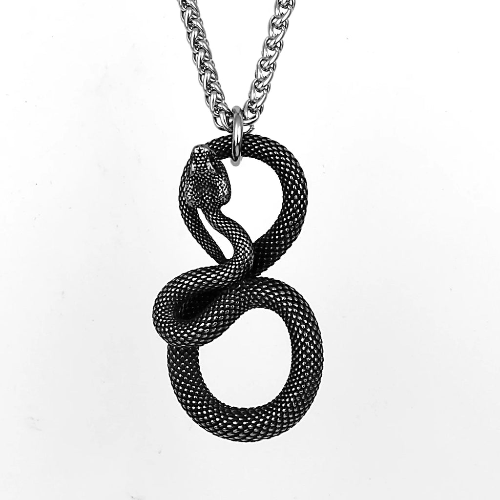 Stainless Steel Vintage Animal Snake Pendant Necklace Men Gothic Winding Imitation Viper Punk Hip Hop Necklace Jewelry