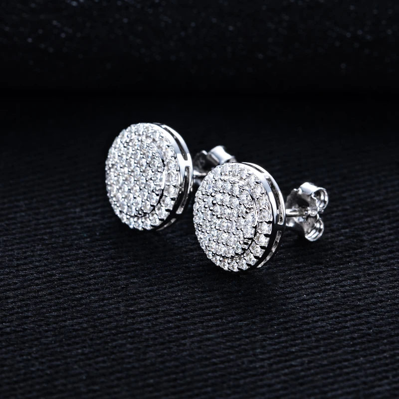 Iced Out Round Stud Earrings — 925 Silver