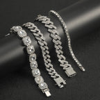 3pcs Men Women Stylish Bracelet Set Silver Cuban Chain+Tennis Chain+Sugar Chain Light Luxury Iced Out Hip-hop Punk Jewelry Gift