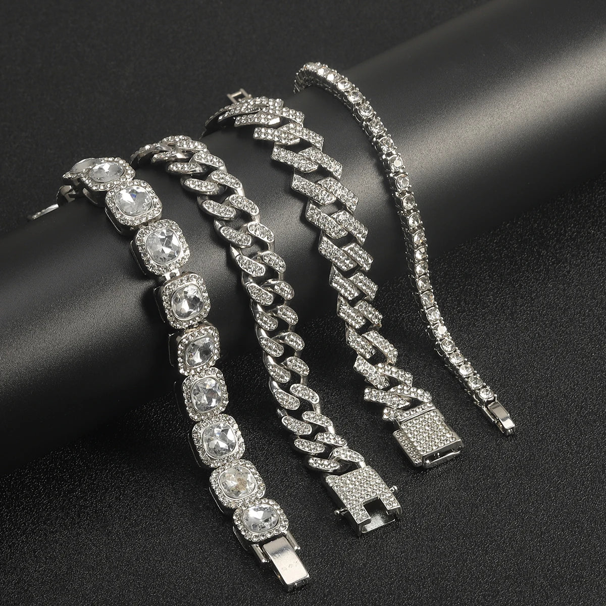 3pcs Men Women Stylish Bracelet Set Silver Cuban Chain+Tennis Chain+Sugar Chain Light Luxury Iced Out Hip-hop Punk Jewelry Gift