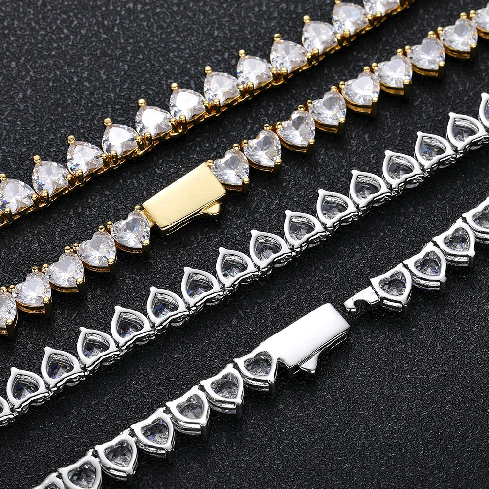 Heart Tennis Chain Iced Out Necklace