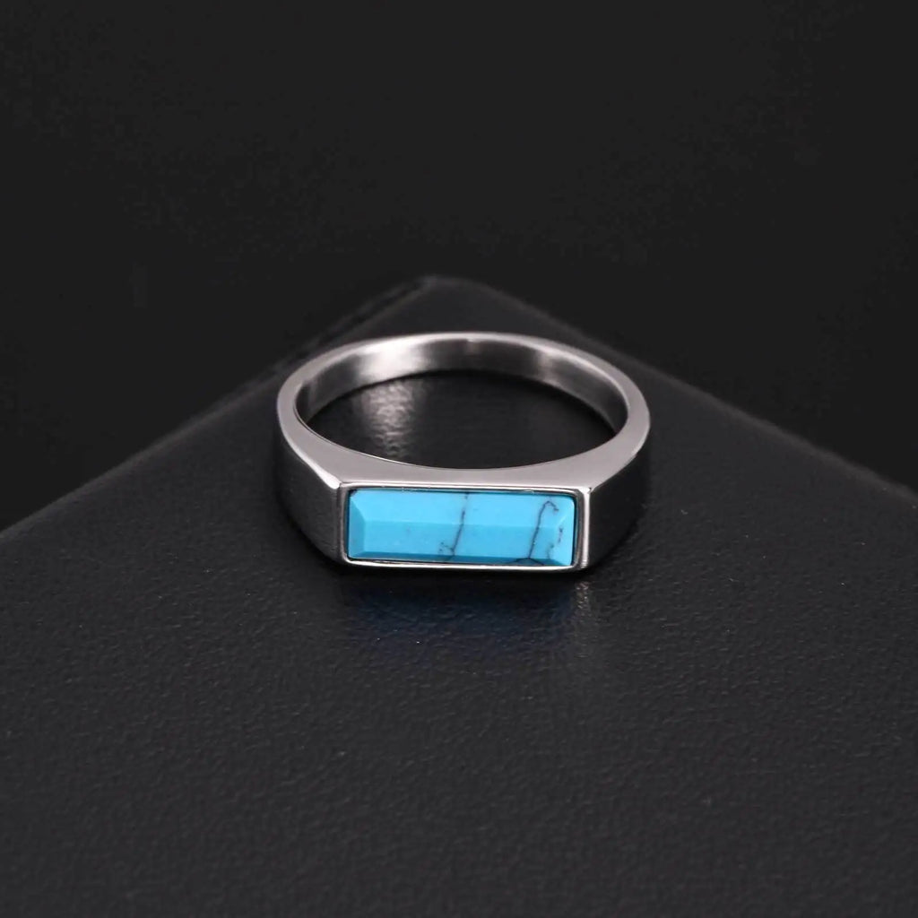 Natural Stone Geometric Ring — Stainless Steel