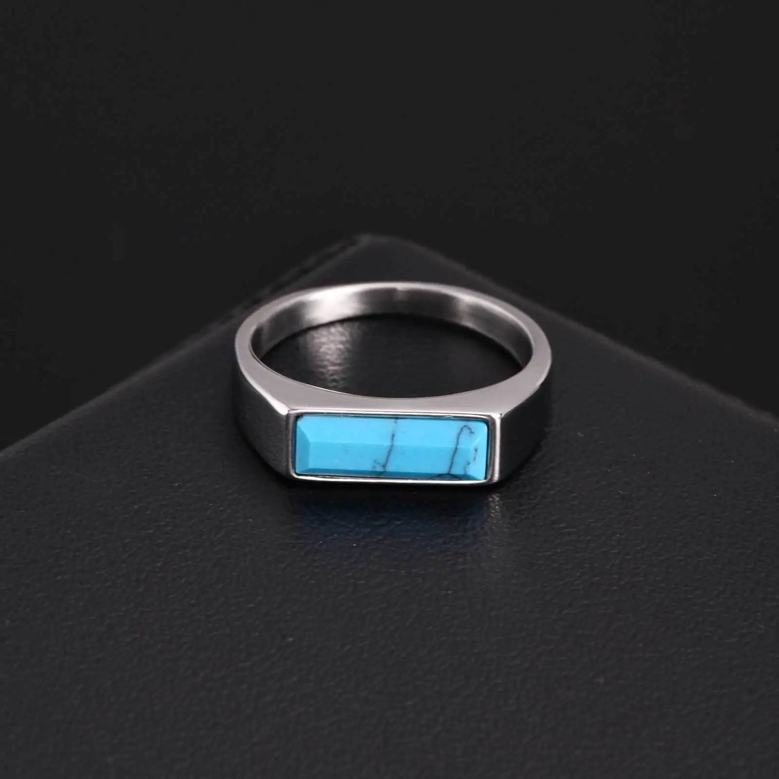 Natural Stone Geometric Ring — Stainless Steel